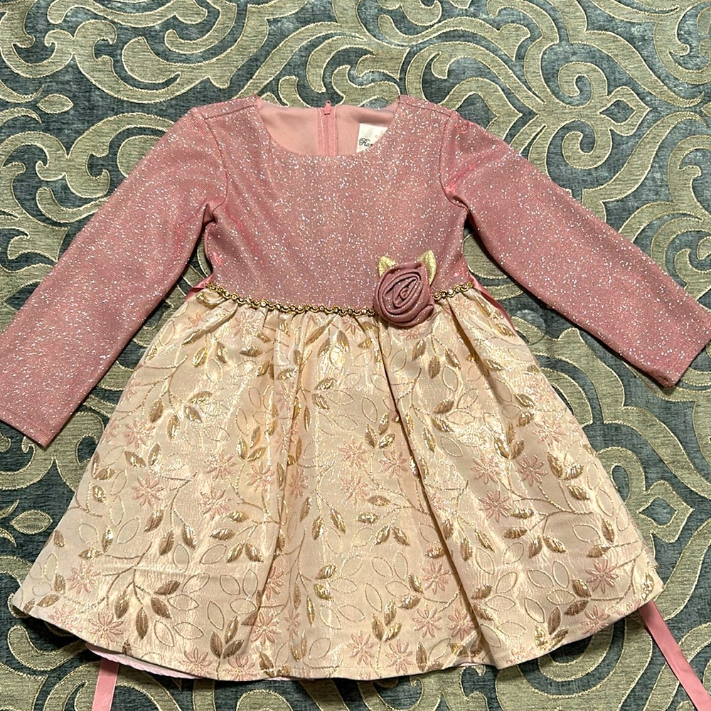 Rare editions Toddler Girl Dress - Formal Dress- rose gold jacquard skirt